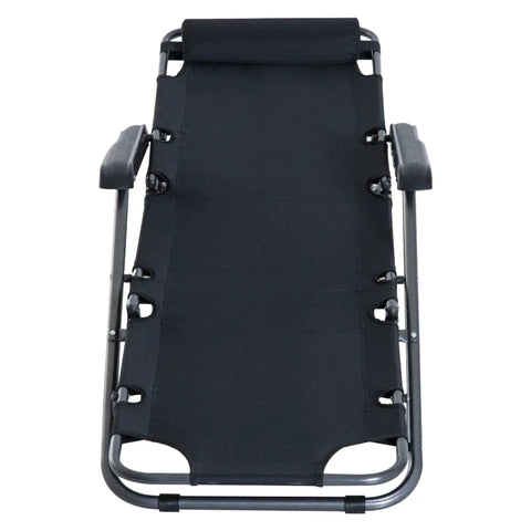 Rootz Sun Lounger With Cushion - Foldable Beach Lounger - 2-tier Garden Lounger - 2-in-1 Relaxation Lounger - Metal + Oxford Fabric - Black - 135 x 60 x 89 cm