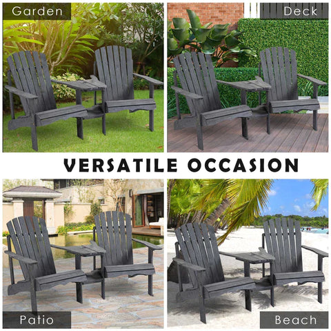 Rootz Garden Chairs With Side Table -  Double Adirondack Chairs - Fir Wood - Dark Grey - 178 x 87 x 92 cm