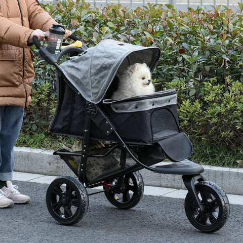 Rootz Dog Buggy - Cat Buggy - Dog Cart - Pet Stroller with 3 Wheels - Foldable - Adjustable Canopy - Oxford - Gray/Black - 109.5 x 57.5 x 106.5 cm