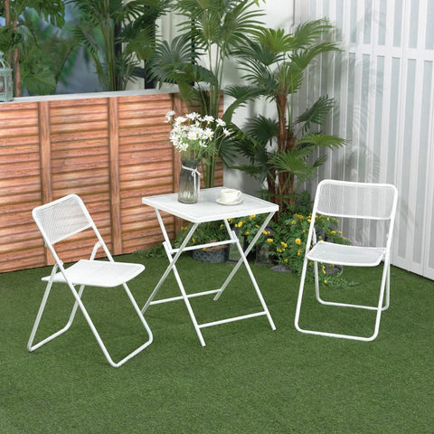 Rootz Bistro Set - Garden Seating Group Set - Garden Seating Set - Garden Bistro Set - 1 Table 2 Foldable Chairs - White