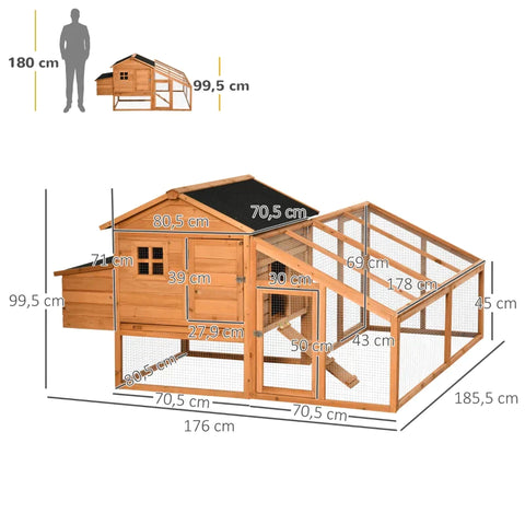 Rootz Bantam Chicken House - Bantam Chicken House with Nesting Box - Bantam Chicken Aviary with Asphalt Roof - Enclosure Poultry Hutch - Quail Hutch - Fir Wood - Orange + Black - 185.5 x 176 x 99.5 cm