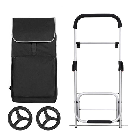 Rootz Shopping Trolley - Shopping Trolley With Large Capacity - Grocery Trolley - Shopping Cart - Portable Shopping Trolley - Shopping Trolley With Handle - 600D Polyester - Black - 47 x 33 x 97 cm