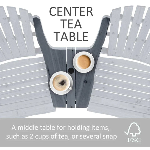 Rootz Garden Chairs With Side Table -  Double Adirondack Chairs - Fir Wood - Dark Grey - 178 x 87 x 92 cm