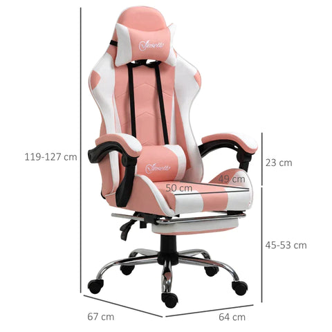Rootz Gaming Chair - Office Chair - Computer Chair - Swivel Chair - Desk Chair - Pink - 64 cm x 67 cm x 127 cm