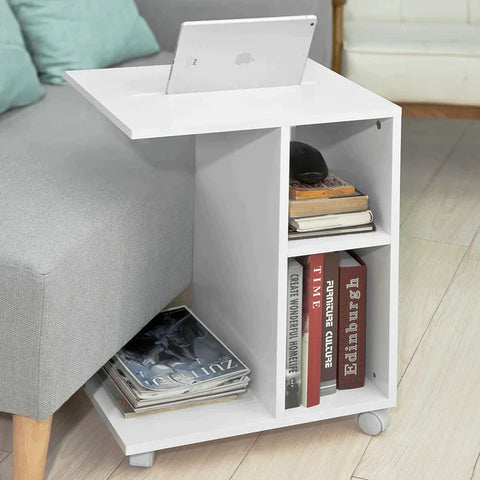 Rootz Sofa-Beistelltisch – Couchtisch auf Rollen mit 2 Ablagen und Tablet-Halter