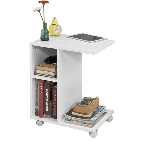 Rootz Sofa-Beistelltisch – Couchtisch auf Rollen mit 2 Ablagen und Tablet-Halter