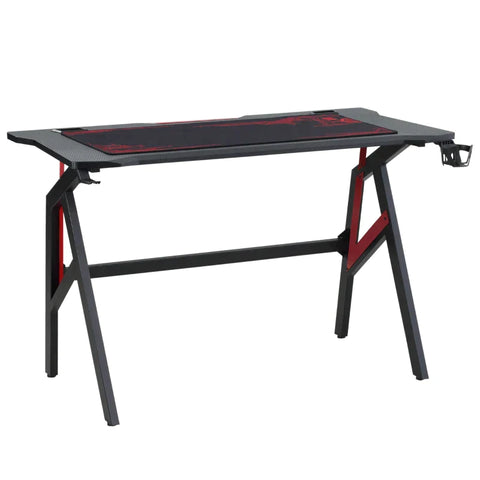 Rootz Gaming-Schreibtisch – Gaming-Tisch – mit Kopfhörerhaken – Getränkehalter – R-förmiger Computertisch – Metall – Schwarz/Rot – 120 x 58 x 75 cm