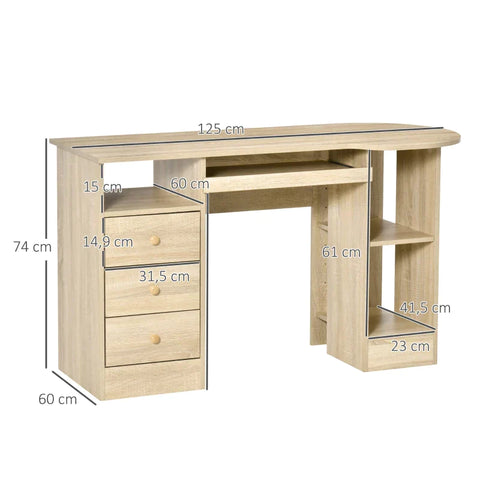 Rootz Bureau - Computerbureau - Computertafel - Laden - Toetsenbordblad en planken - Studie - Kantoor - Woonkamer - Spaanplaat - Naturel - 125 cm x 60 cm x 74 cm