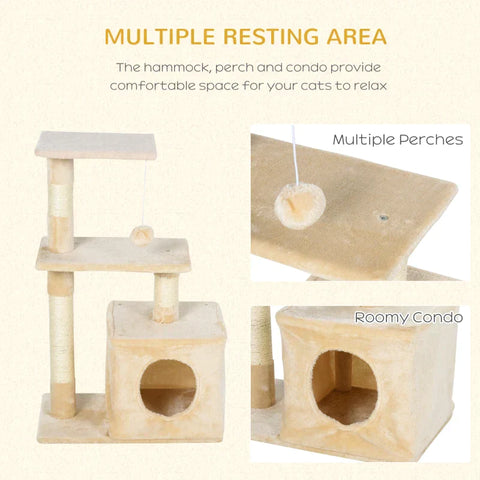 Rootz Scratching Post - Cat Tree Tower - Sisal Cat Tree - Sisal Scratching Posts - Beige - 50 x 30 x 80 cm