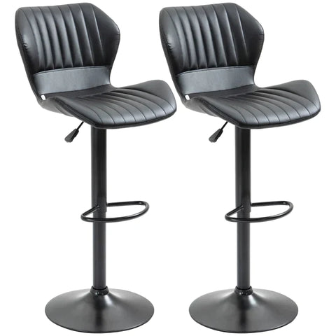 Rootz Barkruk - Set Van 2 - In Hoogte Verstelbaar - Imitatie Leder + Staal - Zwart - 48,5 x 55,5 x 90-110 cm