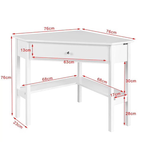 Rootz – Weißer Eckschreibtisch – Dreieckiger Tisch mit Schublade – Home-Office-Schreibtisch, Computertisch, Arbeitsplatz