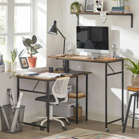 Rootz- Thuiskantoor Tafelbureau Computerbureau Sta-bureau Zit-sta-bureau Draaibaar bureau met 2 bureaubladen en 2 planken