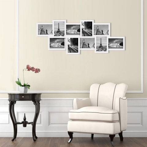 Rootz Photo Frame - Collage Photo Frame - Wall Mounted Photo Frame - Picture Frame - Wall Photo Frame - Decorative Photo Frame - Gallery Photo Frame -  White - 87 x 34 cm