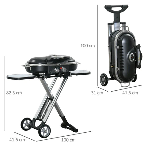 Rootz Gas BBQ Grill - Foldable Gas Bbq Grill - Gas Grill - BBQ Grill - With 2 Burners Grill Net - Aluminium Alloy/Stainless Steel - Black/Silver - 100 x 41.6 x 82.5 cm