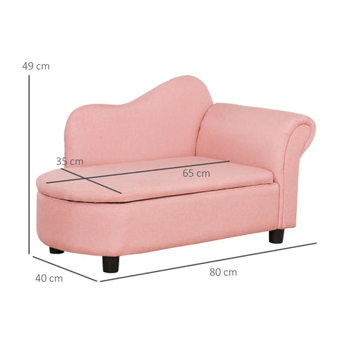 Rootz Children's Sofa - Children's Armchair - Chaise Longue - Hidden Storage Compartment - Eucalyptus Wood Frame - Pink - 80 x 40 x 49cm