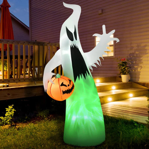 Rootz Self-Inflating Haunted Ghost - LED Illuminated - Halloween Decoration - Polyester - White - 95 x 45 x 180 cm