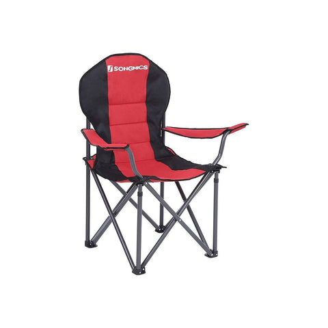 Rootz Camping Chair - Padded Camping Chair - Folding Camping Chair - Portable Camping Chair - Heavy Duty Camping Chair - Iron Frame - 600d Oxford Cloth - Foam Padding - Black-Red - 90 x 55 x 102 cm (L x W x H)