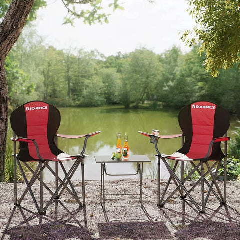 Rootz Camping Chair - Padded Camping Chair - Folding Camping Chair - Portable Camping Chair - Heavy Duty Camping Chair - Iron Frame - 600d Oxford Cloth - Foam Padding - Black-Red - 90 x 55 x 102 cm (L x W x H)