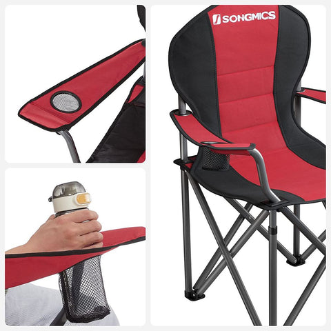 Rootz Camping Chair - Padded Camping Chair - Folding Camping Chair - Portable Camping Chair - Heavy Duty Camping Chair - Iron Frame - 600d Oxford Cloth - Foam Padding - Black-Red - 90 x 55 x 102 cm (L x W x H)