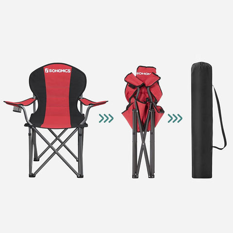 Rootz Camping Chair - Padded Camping Chair - Folding Camping Chair - Portable Camping Chair - Heavy Duty Camping Chair - Iron Frame - 600d Oxford Cloth - Foam Padding - Black-Red - 90 x 55 x 102 cm (L x W x H)
