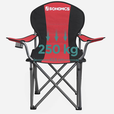 Rootz Camping Chair - Padded Camping Chair - Folding Camping Chair - Portable Camping Chair - Heavy Duty Camping Chair - Iron Frame - 600d Oxford Cloth - Foam Padding - Black-Red - 90 x 55 x 102 cm (L x W x H)