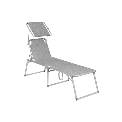 Rootz Sun Lounger - Outdoor Sun Lounger - Patio Sun Lounger - Garden Sun Lounger - Sunbed - Beach Sun Lounger - Portable Sun Lounger - Grijs - 65 x 200 x 48 cm (L x B x H)