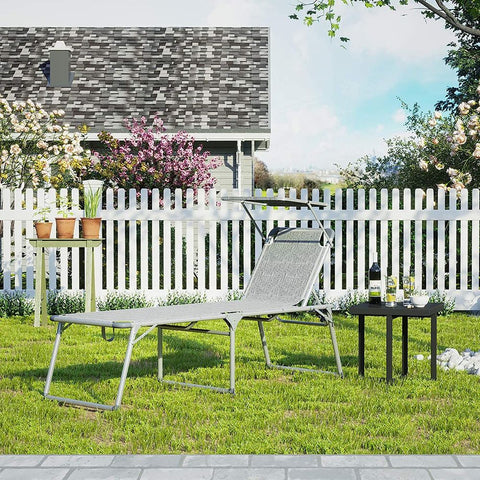 Rootz Sun Lounger - Outdoor Sun Lounger - Patio Sun Lounger - Garden Sun Lounger - Sunbed - Beach Sun Lounger - Portable Sun Lounger - Grijs - 65 x 200 x 48 cm (L x B x H)