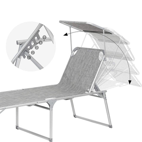 Rootz Sun Lounger - Outdoor Sun Lounger - Patio Sun Lounger - Garden Sun Lounger - Sunbed - Beach Sun Lounger - Portable Sun Lounger - Grijs - 65 x 200 x 48 cm (L x B x H)