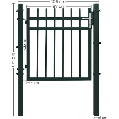 Rootz Gartentor – Gartentor aus Metall – kleines Gartentor – Gartentor mit Schloss – Grau – 106 x 150 cm
