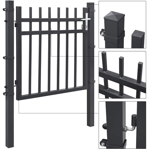 Rootz Gartentor – Gartentor aus Metall – kleines Gartentor – Gartentor mit Schloss – Grau – 106 x 150 cm