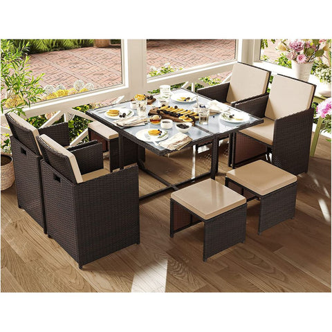 Rootz Balkonmeubelset - Outdoor Balkonset - Bistro Balkonset - Rotan Balkonmeubel - Bruin/Beige