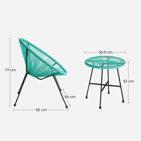 Rootz Garden Chairs Table Set - Outdoor Furniture Set - Outdoor Seating Set - Outdoor Relaxation Set - Black