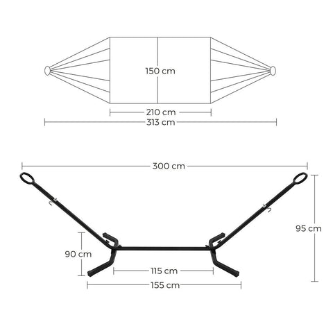 Rootz Hammock Stand - Hammock With Stand - Height Adjustable Hammock - Hammock Swing - Black Frame/Beige Hammock - 300 x 90 x 95 cm