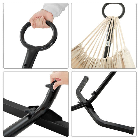 Rootz Hammock Stand - Hammock With Stand - Height Adjustable Hammock - Hammock Swing - Black Frame/Beige Hammock - 300 x 90 x 95 cm