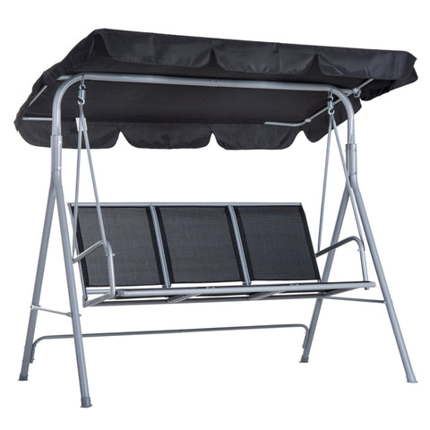 Rootz 3-seater Swing Chair - Garden Swing Bench With Roof - Hollywood Swing - Metal - Polyester - Loop Cloth - Black + Silver - 171 x 108 x 154 cm