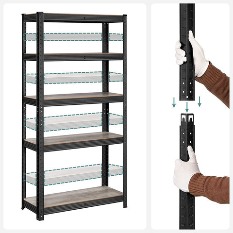 Rootz Storage Rack - Storage Shelves - Heavy-Duty Shelving - 5 Levels Storage Rack - Metal Storage Shelves - Zwart - 150 x 75 x 30 cm