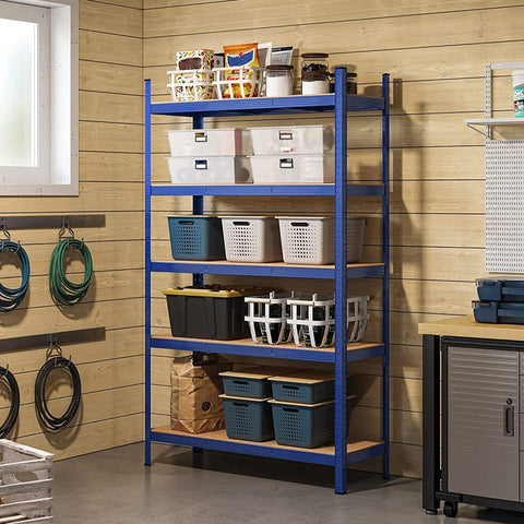 Rootz Lagerregal – Lagerregale – Schwerlastregal – Lagerregal mit 5 Ebenen – verstellbare Regale – Lagerregale aus Metall – bis zu 875 kg Stahl/MDF – blau – 200 x 120 x 60 cm