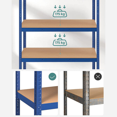Rootz Lagerregal – Lagerregale – Schwerlastregal – Lagerregal mit 5 Ebenen – verstellbare Regale – Lagerregale aus Metall – bis zu 875 kg Stahl/MDF – blau – 200 x 120 x 60 cm