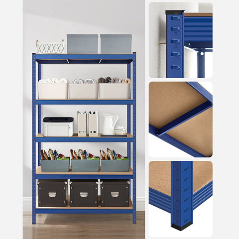 Rootz Lagerregal – Lagerregale – Schwerlastregal – Lagerregal mit 5 Ebenen – verstellbare Regale – Lagerregale aus Metall – bis zu 875 kg Stahl/MDF – blau – 200 x 120 x 60 cm