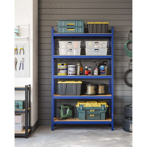 Rootz Lagerregal – Lagerregale – Schwerlastregal – Lagerregal mit 5 Ebenen – verstellbare Regale – Lagerregale aus Metall – bis zu 875 kg Stahl/MDF – blau – 200 x 120 x 60 cm