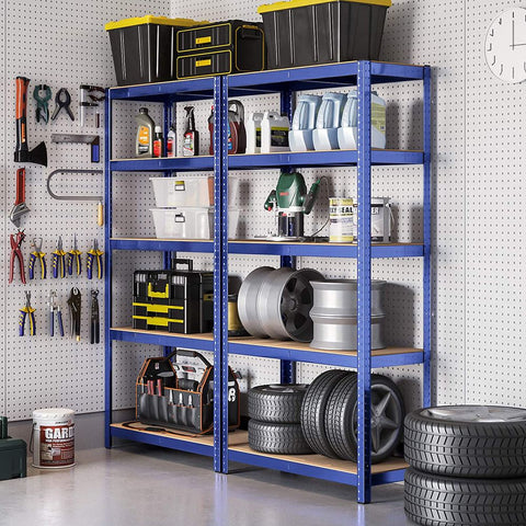 Rootz Storage Rack - Storage Shelves - Heavy-Duty Shelves - Set Of 2 Storage Racks - Industrial Storage Racks - 5 Shelves - Blue - 40 x 90 x 180 cm