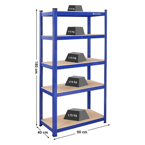 Rootz Storage Rack - Storage Shelves - Heavy-Duty Shelves - Set Of 2 Storage Racks - Industrial Storage Racks - 5 Shelves - Blue - 40 x 90 x 180 cm