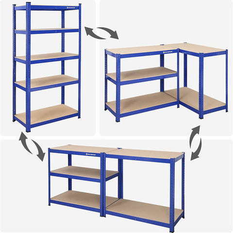 Rootz Storage Rack - Storage Shelves - Heavy-Duty Shelves - Set Of 2 Storage Racks - Industrial Storage Racks - 5 Shelves - Blue - 40 x 90 x 180 cm