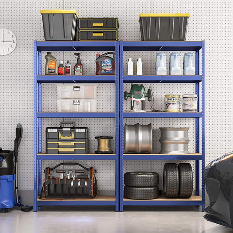 Rootz Storage Rack - Storage Shelves - Heavy-Duty Shelves - Set Of 2 Storage Racks - Industrial Storage Racks - 5 Shelves - Blue - 40 x 90 x 180 cm