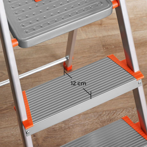 Rootz-Leiter – Haushaltsleiter – Aluminiumleiter – Haushaltsleiter mit 6 Stufen – tragbare Leiter – leichte Leiter – Aluminium/Kunststoff – Grau/Orange – 46 x 12 x 178 cm