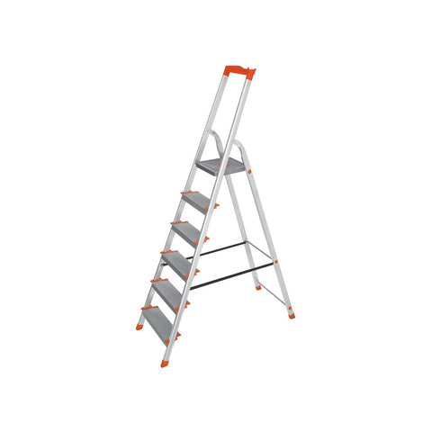 Rootz-Leiter – Haushaltsleiter – Aluminiumleiter – Haushaltsleiter mit 6 Stufen – tragbare Leiter – leichte Leiter – Aluminium/Kunststoff – Grau/Orange – 48,5 x 12 x 202 cm
