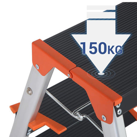 Rootz Ladder - Folding Ladder - Aluminum Ladder - Folding Ladder With 3 Steps - Portable Ladder - Lightweight Ladder - Aluminum/Plastic - Silver/Black/Orange - 43 x 60 x 60 cm