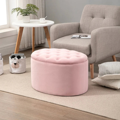 Rootz Bench - Upholstered Bench with Storage Space - Chest Bench - Oval Shape - Hallway - Bedroom - Living Room - Velvety - Polyester - Pink - 71 x 52 x 42 cm