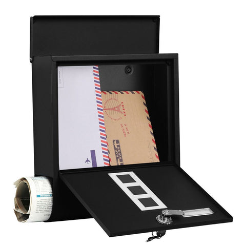 Rootz Briefkasten – Wohnbriefkasten – Postangebrachter Briefkasten – Wandbriefkasten – Briefkasten mit Schloss – Moderner Briefkasten – Edelstahlbriefkasten – Schwarz – 30,5 x 9,5 x 33,3 cm (L x B x H)