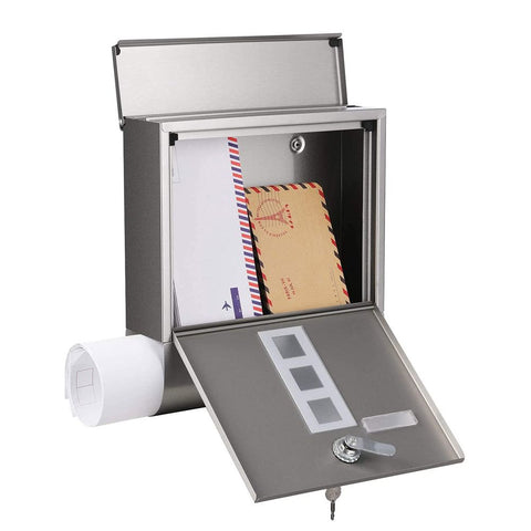 Rootz Brievenbus - Wandbrievenbus - Wandbrievenbus - RVS Brievenbus - Wandbrievenbus - Post-Mounted Brievenbus - Brievenbus Voor Brieven - Zilver - 30,5 x 9,5 x 33,3 cm